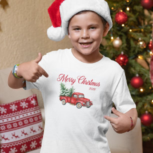 Camiseta Feliz Natal Ano Watercolor Vintage Red Truck