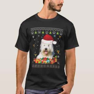 Camiseta Feliz Natal Antigo Cachorro de Ovelha Inglês Feio