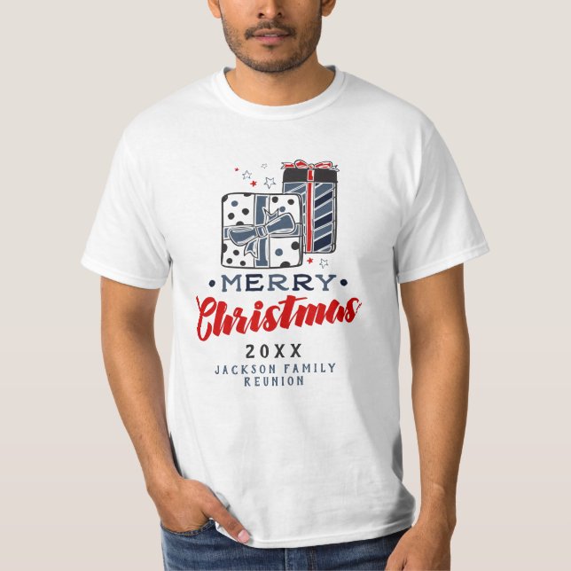 Camiseta Feliz Natal Apresenta Texto Personalizado Vermelho (Frente)