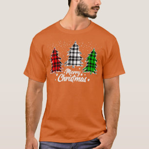 Camiseta Feliz Natal Árvore Buffalo Xadrez Vermelha Verde