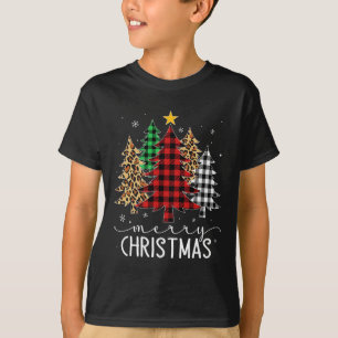 Camiseta Feliz Natal Árvore Buffalo Xadrez Vermelha Verde