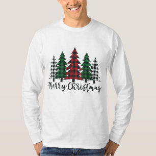 Camiseta Feliz Natal Árvore Buffalo Xadrez Vermelha Verde