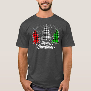 Camiseta Feliz Natal Árvore Buffalo Xadrez Vermelha Verde