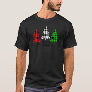 Camiseta Feliz Natal Árvore Buffalo Xadrez Vermelha Verde