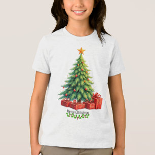 Camiseta Feliz Natal, árvore decorada,