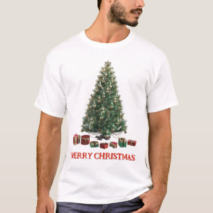 Camiseta Feliz Natal. Árvore (design 1) com presentes