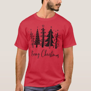 Camiseta Feliz Natal Árvore Gráfico Russo Sketch Xmas T