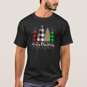 Camiseta Feliz Natal Árvore Leopard Buffalo Xadrez Red Whi