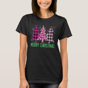 Camiseta Feliz Natal Árvore Rosa Xadrez De Buffalo E Leopar
