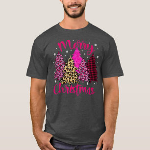 Camiseta Feliz Natal Árvore Rosa Xadrez de Buffalo e Leopar