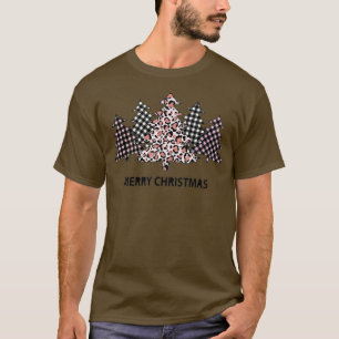 Camiseta Feliz Natal Árvore Rosa Xadrez de Buffalo e Leopar