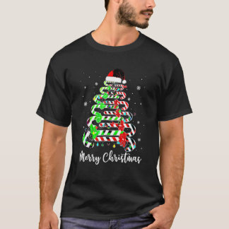 Camiseta Feliz Natal Árvore Santa Hat Cane Girls Wo