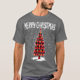 Camiseta Feliz Natal Árvore Vermelha Buffalo Xadrez Xmas Pa