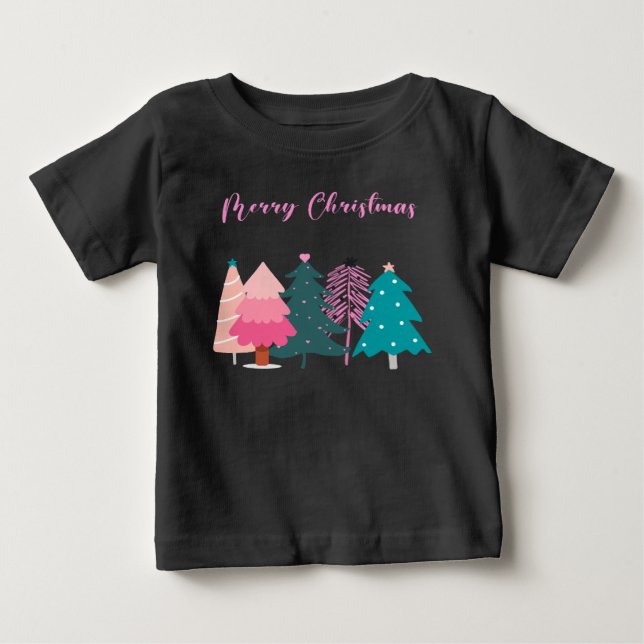 Camiseta feliz natal árvores de natal rosa almofada (Frente)
