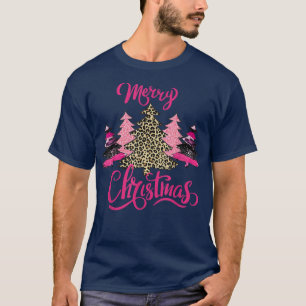 Camiseta Feliz Natal Árvores Rosa Leopard Xmas Homens Mulhe