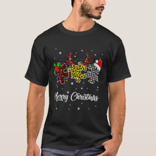 Camiseta Feliz Natal Autismo Quebra-cabeça Leopardo com Pap