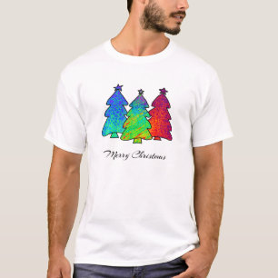 Camiseta Feliz Natal Azul Abstrato Verde Padrão Cu