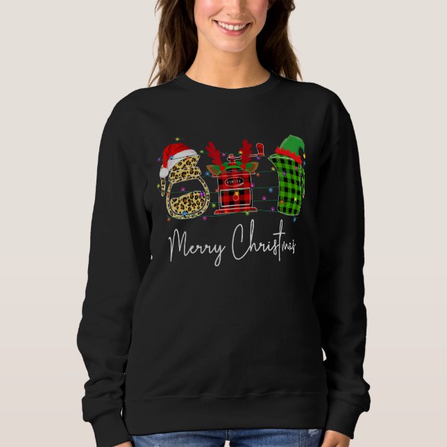 Camiseta Feliz Natal Barista Papais noeis Leopard Xadrez Re (Frente)