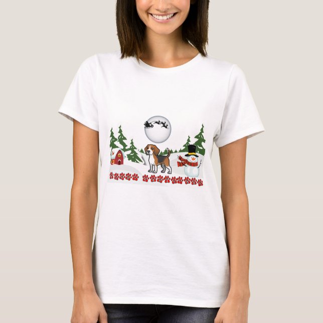 Camiseta Feliz Natal Beagle Paws (Frente)