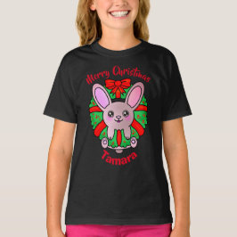 Camiseta Feliz Natal Bebê Coelhinho Adorável em Wreath