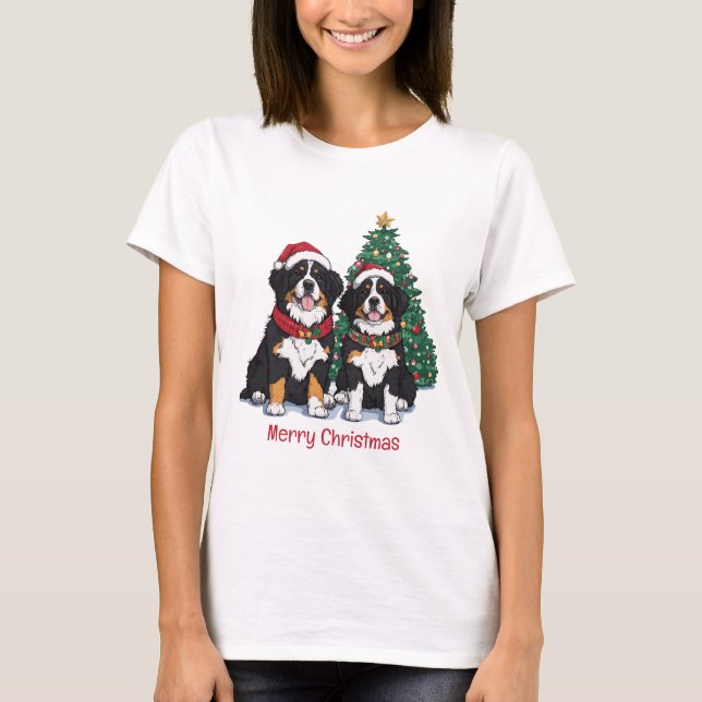 Camiseta Feliz Natal Bernese Mountain Dogs (Frente)