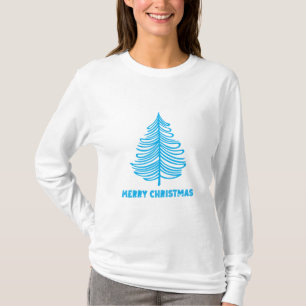 Camiseta Feliz Natal Blue Tree manga longa