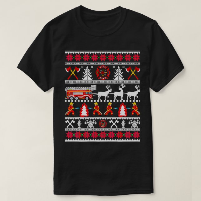 Camiseta Feliz Natal Bombeiro Bombeiro Bombeiro Bombeiro Ug (Frente do Design)