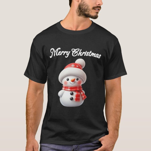 Camiseta Feliz Natal boneco de neve fofo (Frente)