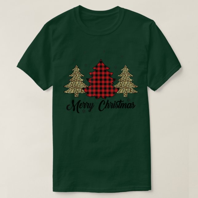 Camiseta Feliz Natal Buffalo Red Xadrez Leopard Christma (Frente do Design)