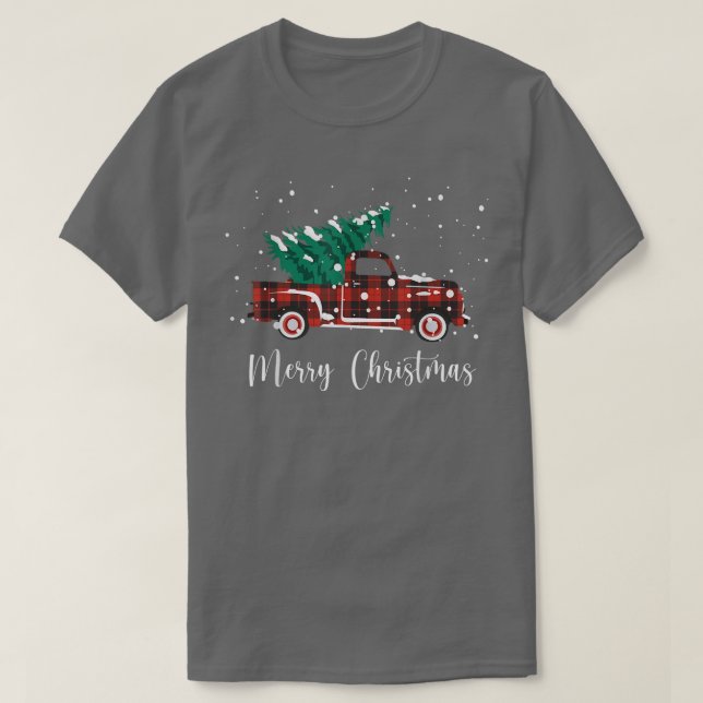 Camiseta Feliz Natal Buffalo Tree Red Xadrez (Frente do Design)
