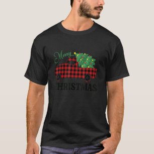 Camiseta Feliz Natal Buffalo Tree Red Xadrez Familiar