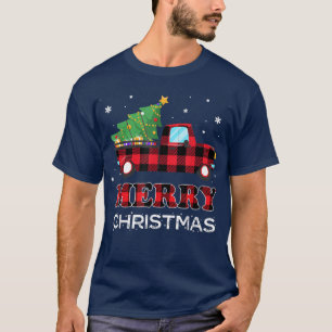 Camiseta Feliz Natal Buffalo Tree Red Xadrez Xmas