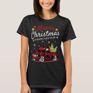 Camiseta Feliz Natal Buffalo Truck Snowman Tree Red Pla
