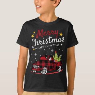 Camiseta Feliz Natal Buffalo Truck Snowman Tree Red Pla