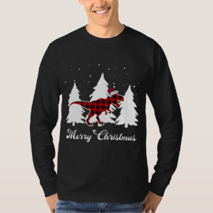 Camiseta Feliz Natal Buffalo Xadrez Dinossauro Papais noeis