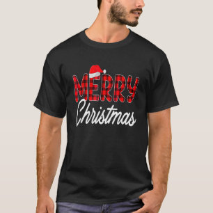 Camiseta Feliz Natal Buffalo Xadrez Red Santa Hat Xmas P