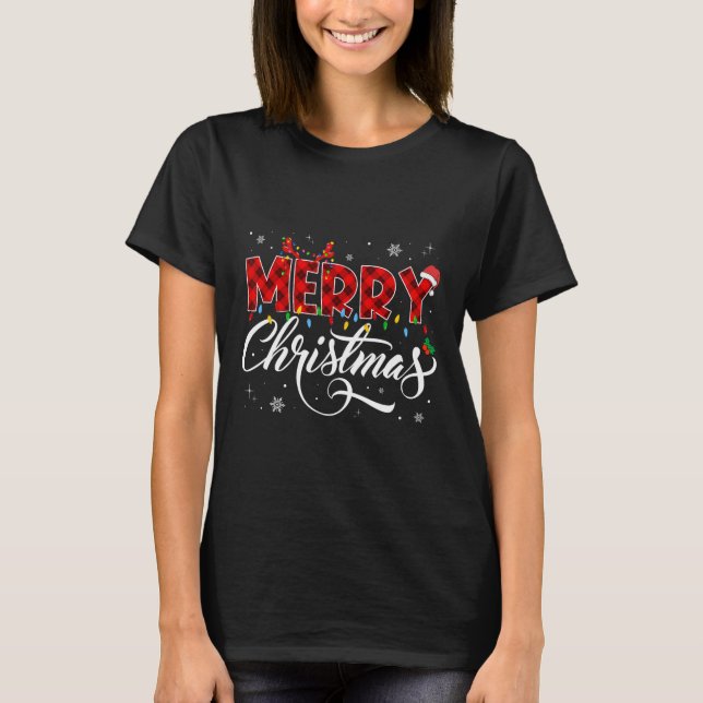 Camiseta Feliz Natal Buffalo Xadrez Red Santa Hat Xmas P (Frente)