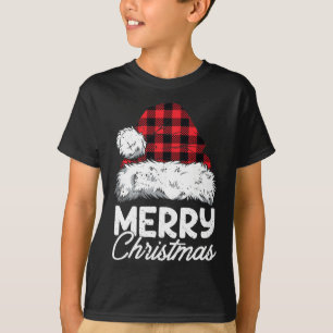 Camiseta Feliz Natal Buffalo Xadrez Red Santa Hat Xmas P
