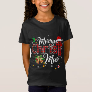 Camiseta Feliz Natal Buffalo - Xadrez Vermelha Cruz Cristã