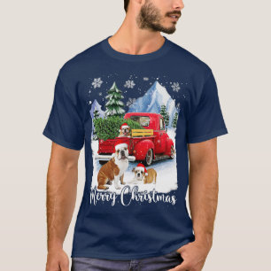 Camiseta Feliz Natal Bulldog Lover Hat Papais noeis Red Tru