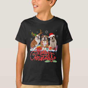 Camiseta Feliz Natal Bulldog Papais noeis Reindeer Light