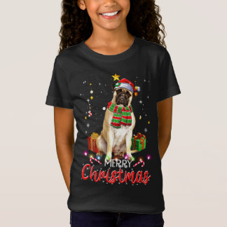 Camiseta Feliz Natal Bullmastiff Santa Hat Tree Lights