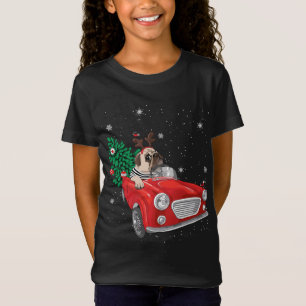 Camiseta Feliz Natal Cachorro Cachorro Vermelho Trilhos Luz