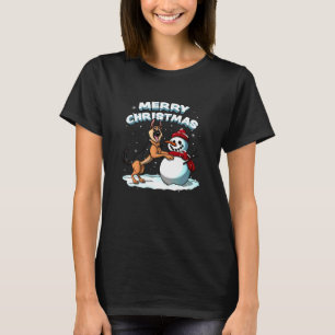 Camiseta Feliz Natal Cachorro Pastor Alemão Boneco de Neve