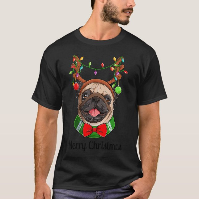 Camiseta Feliz Natal cachorro pug fofo (Frente)