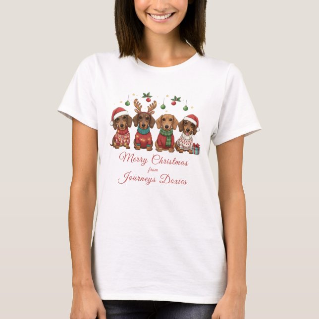 Camiseta Feliz Natal Cachorro Salsicha Férias (Frente)