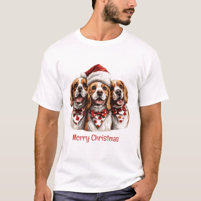 Camiseta Feliz Natal Cachorros de Beagle (Frente)