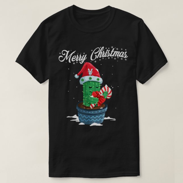 Camiseta Feliz Natal Cactus Santa Hat Candy Candy X (Frente do Design)