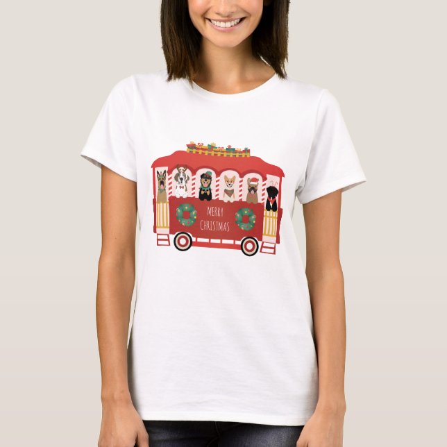 Camiseta Feliz Natal Cães Feriado Trolly (Frente)