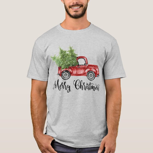Camiseta Feliz Natal - Caminhão Vermelho Vintage (Frente)